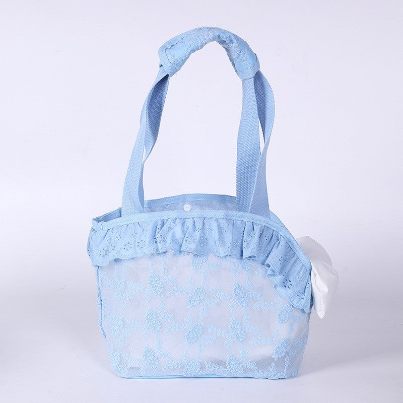 Borsa portagatti portatile in pizzo, viola, blu, bianco sporco, per tutte le stagioni
