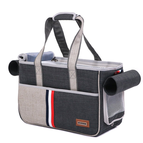 Borsa trasportino per animali in rete traspirante a tracolla blu scuro grigio