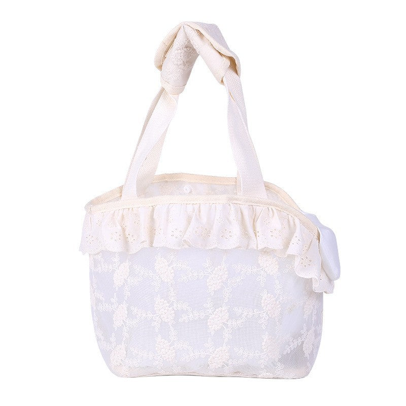 Borsa portagatti portatile in pizzo, viola, blu, bianco sporco, per tutte le stagioni