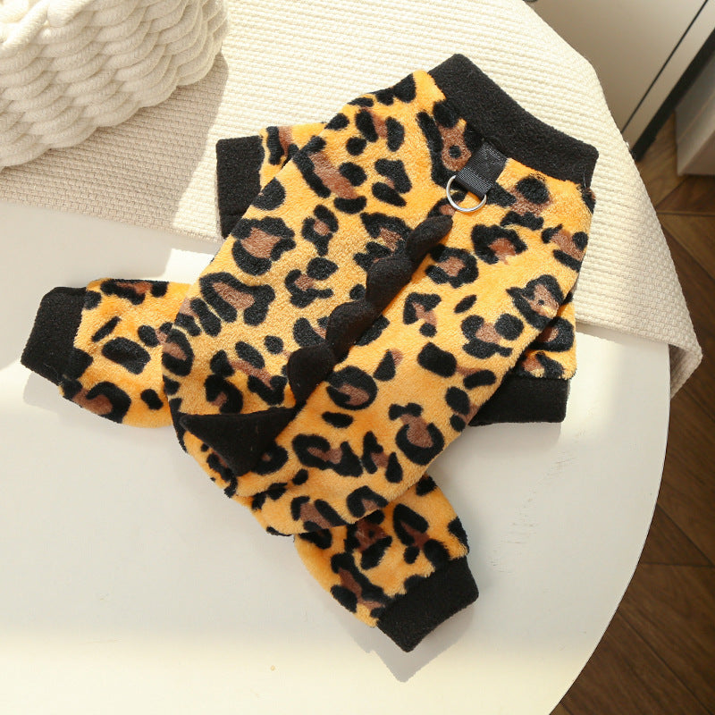 Τετράποδη φανελένια στολή με animal print για σκύλους και γάτες, πολύχρωμη