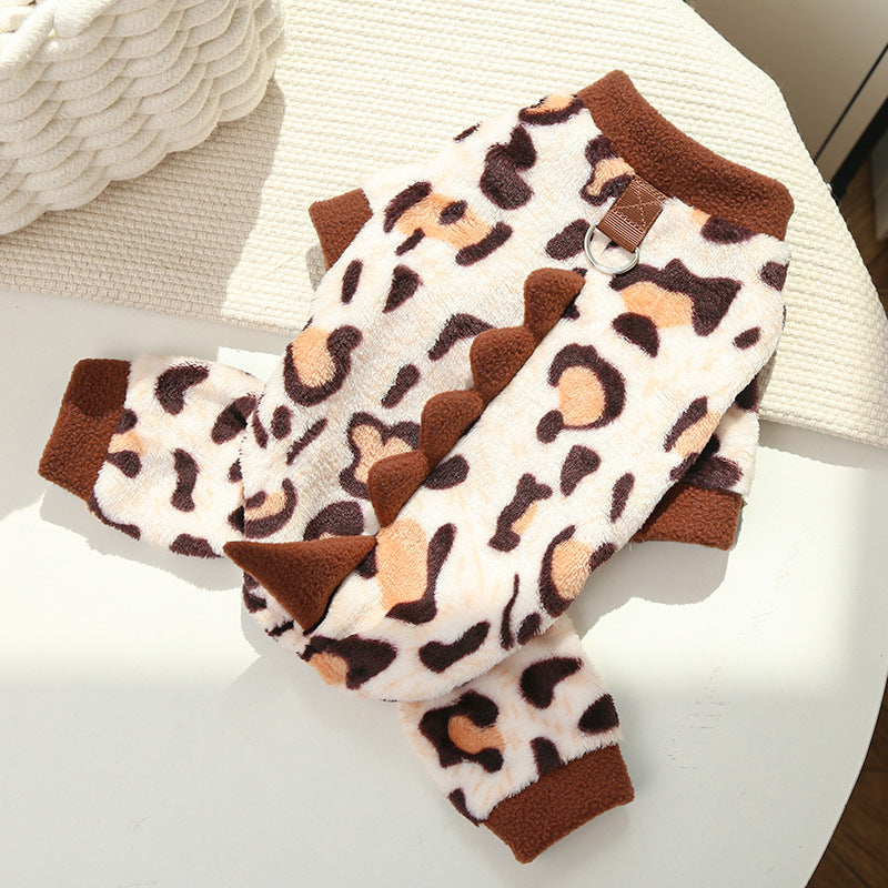 Τετράποδη φανελένια στολή με animal print για σκύλους και γάτες, πολύχρωμη