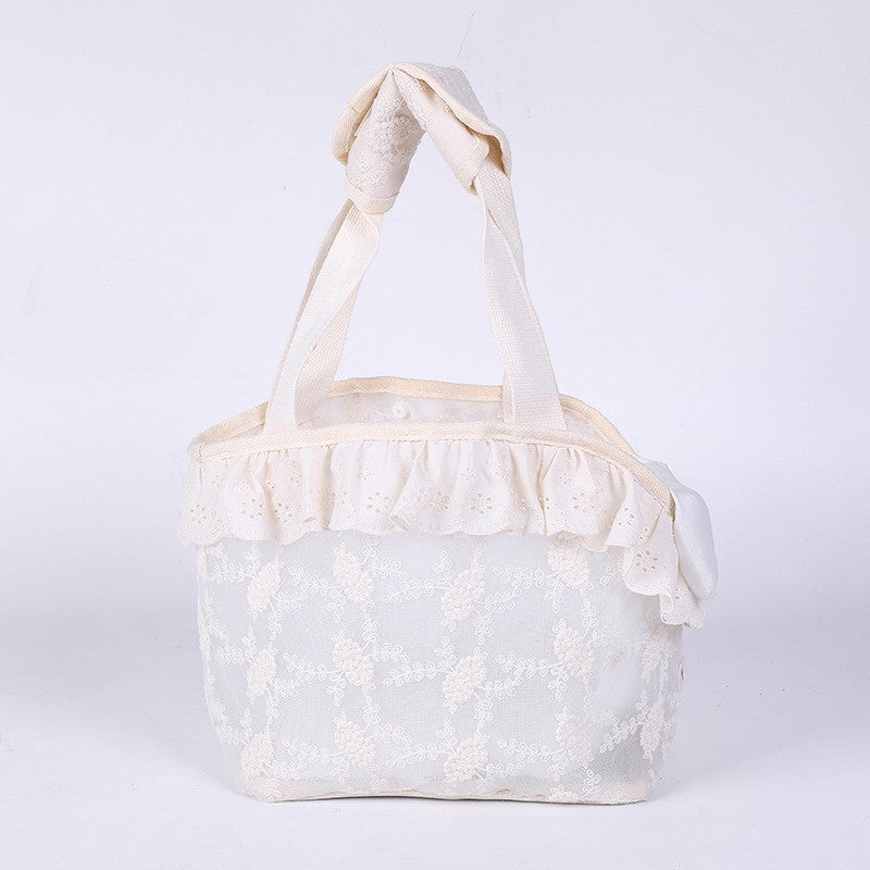 Borsa portagatti portatile in pizzo, viola, blu, bianco sporco, per tutte le stagioni
