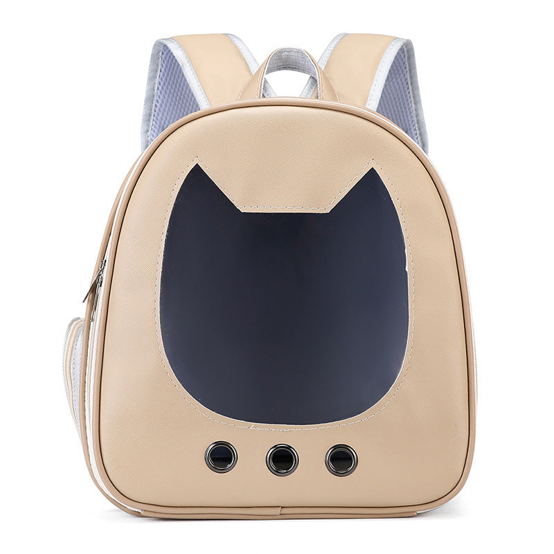 Transparent Window Cat Ear Backpack Carrier Breathable Lightweight Beige Khaki Pink