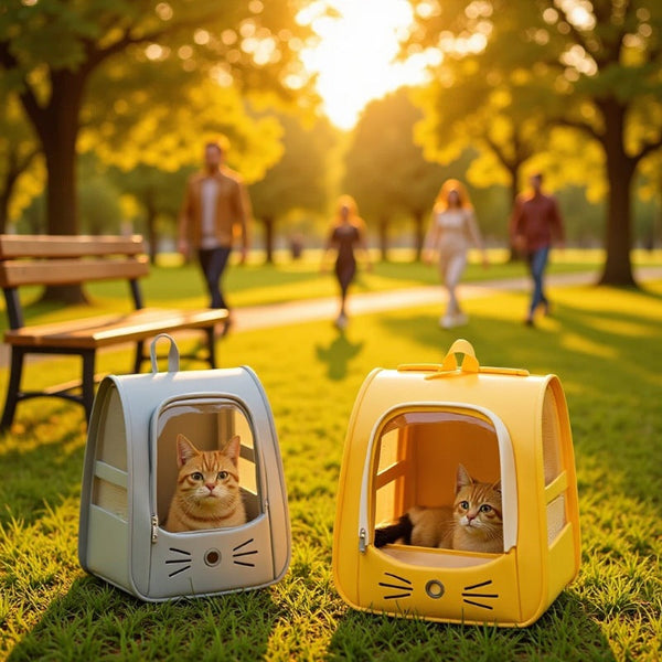 Zaino Trasportino per Gatti con Finestra Trasparente, Borsa da Viaggio Traspirante, Leggera e Portatile per Animali, Bianco Sporco, Giallo, Blu, Grigio