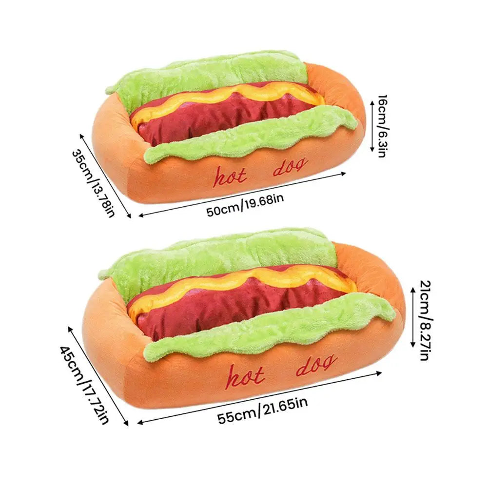 Cuccia per animali a forma di hot dog, morbido lettino in peluche per cani e gatti