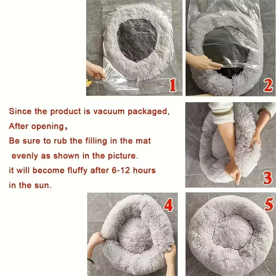 Cuccia calmante a ciambella in peluche per animali domestici