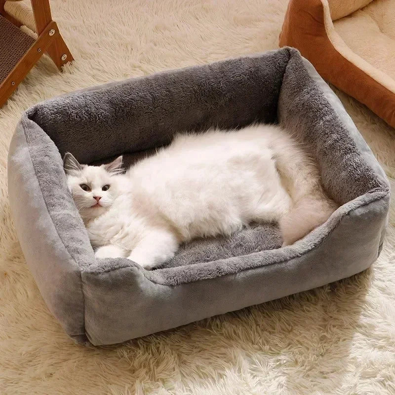 Weiches Plüsch-Rechteck-Sofa Haustier-Schlafplatz für Katzen und Hunde