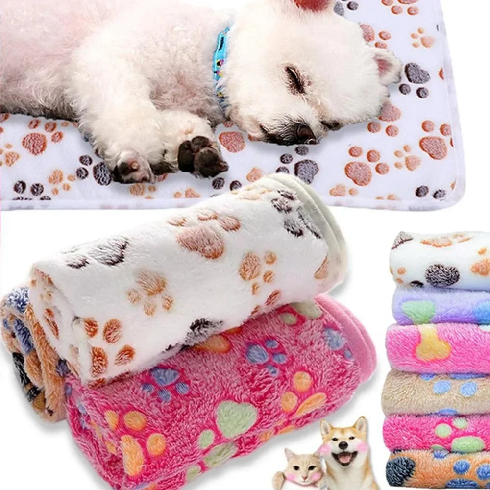 Manta Macia em Fleece Coral com Pegadas para Cães e Gatos