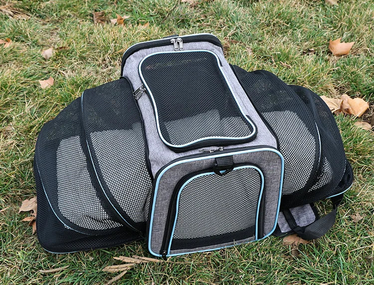 Borsa da Viaggio Traspirante in Mesh Espandibile con Apertura Laterale per Animali Domestici
