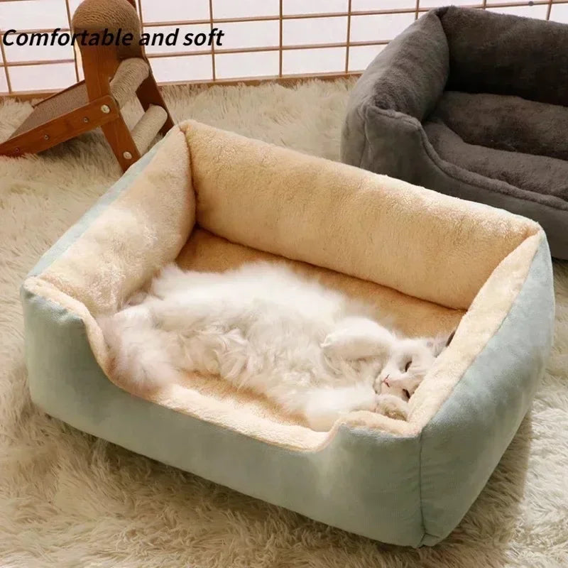 Weiches Plüsch-Rechteck-Sofa Haustier-Schlafplatz für Katzen und Hunde