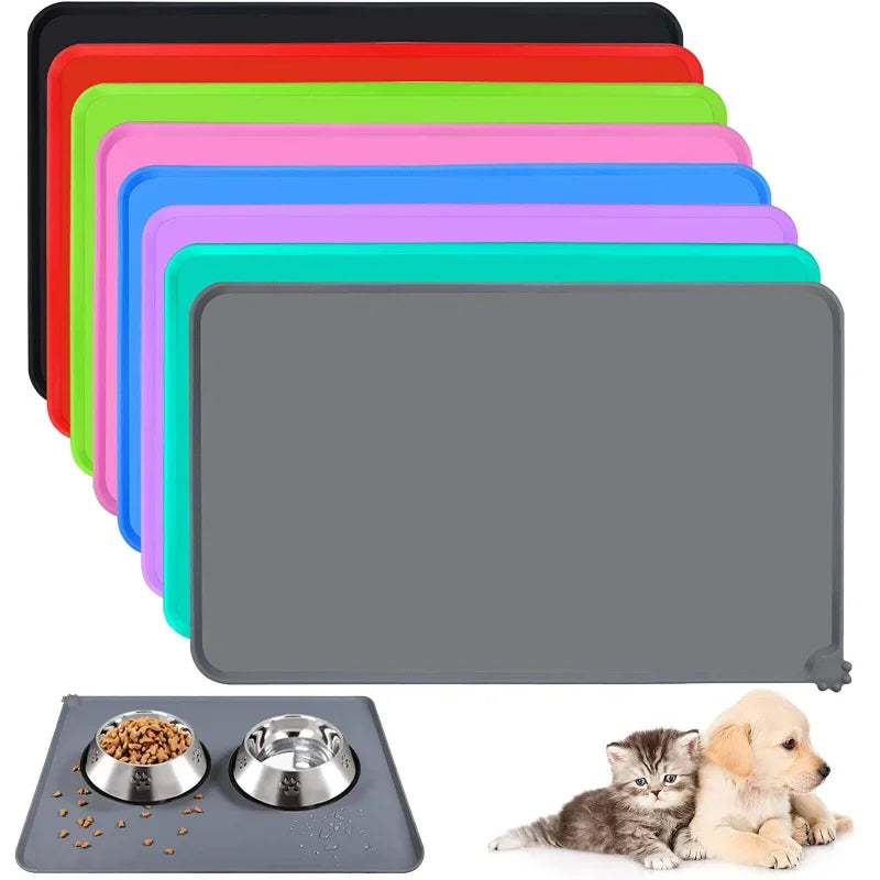 Tapete de Silicone para Comida e Água de Animais de Estimação com Borda Elevada