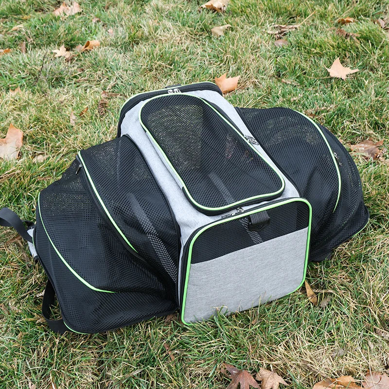 Borsa da Viaggio Traspirante in Mesh Espandibile con Apertura Laterale per Animali Domestici