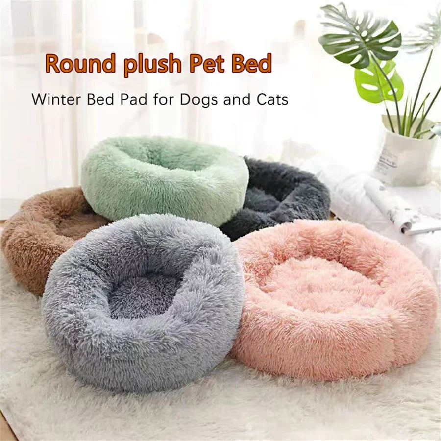 Cuccia calmante a ciambella in peluche per animali domestici