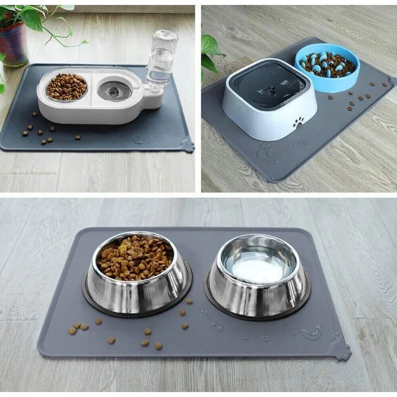 Tapete de Silicone para Comida e Água de Animais de Estimação com Borda Elevada