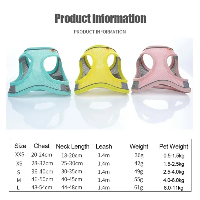 Breathable Reflective Mesh Vest Harness for Cats and Small Dogs