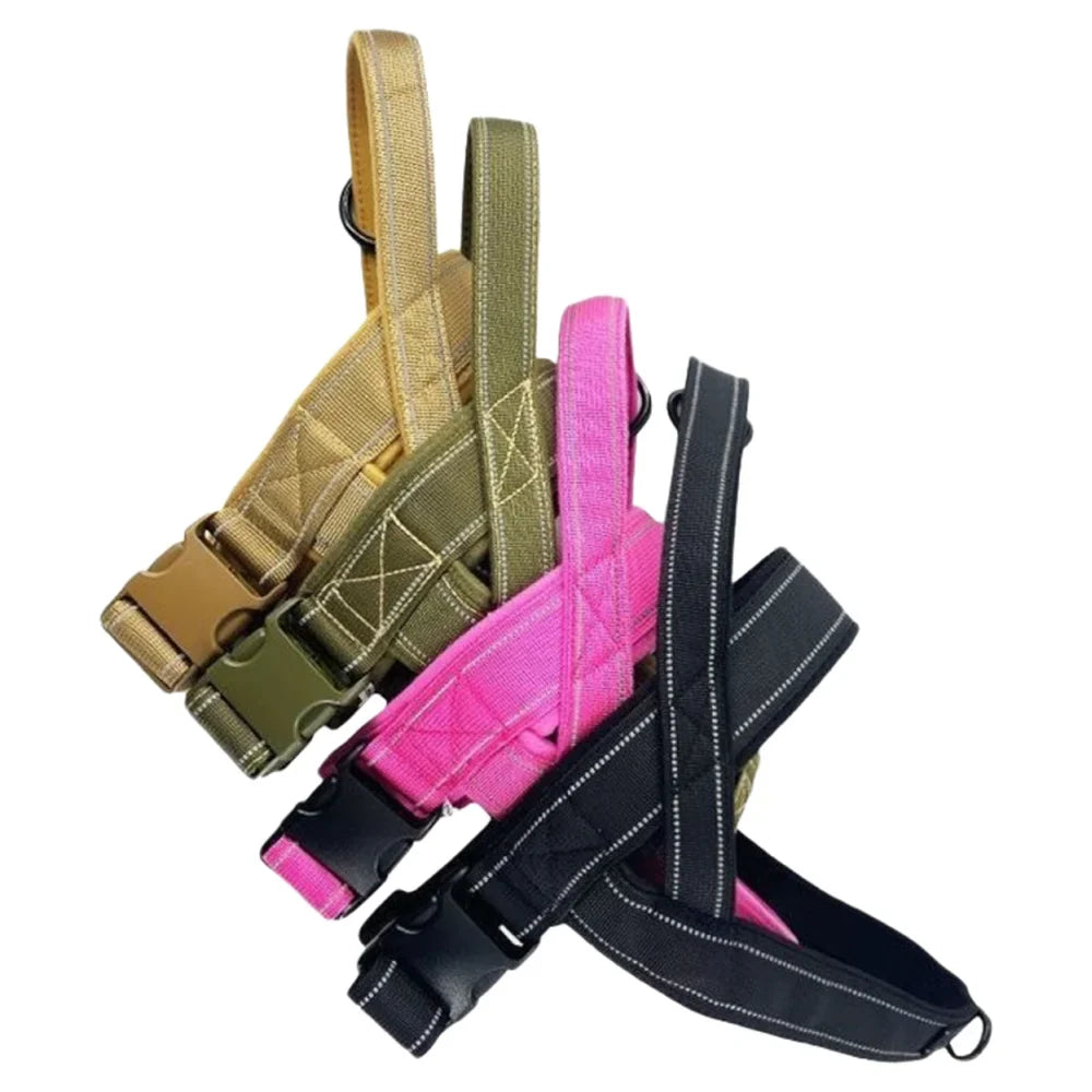 Imbracatura tattica robusta per cani con maniglia superiore, riflettente multicolore