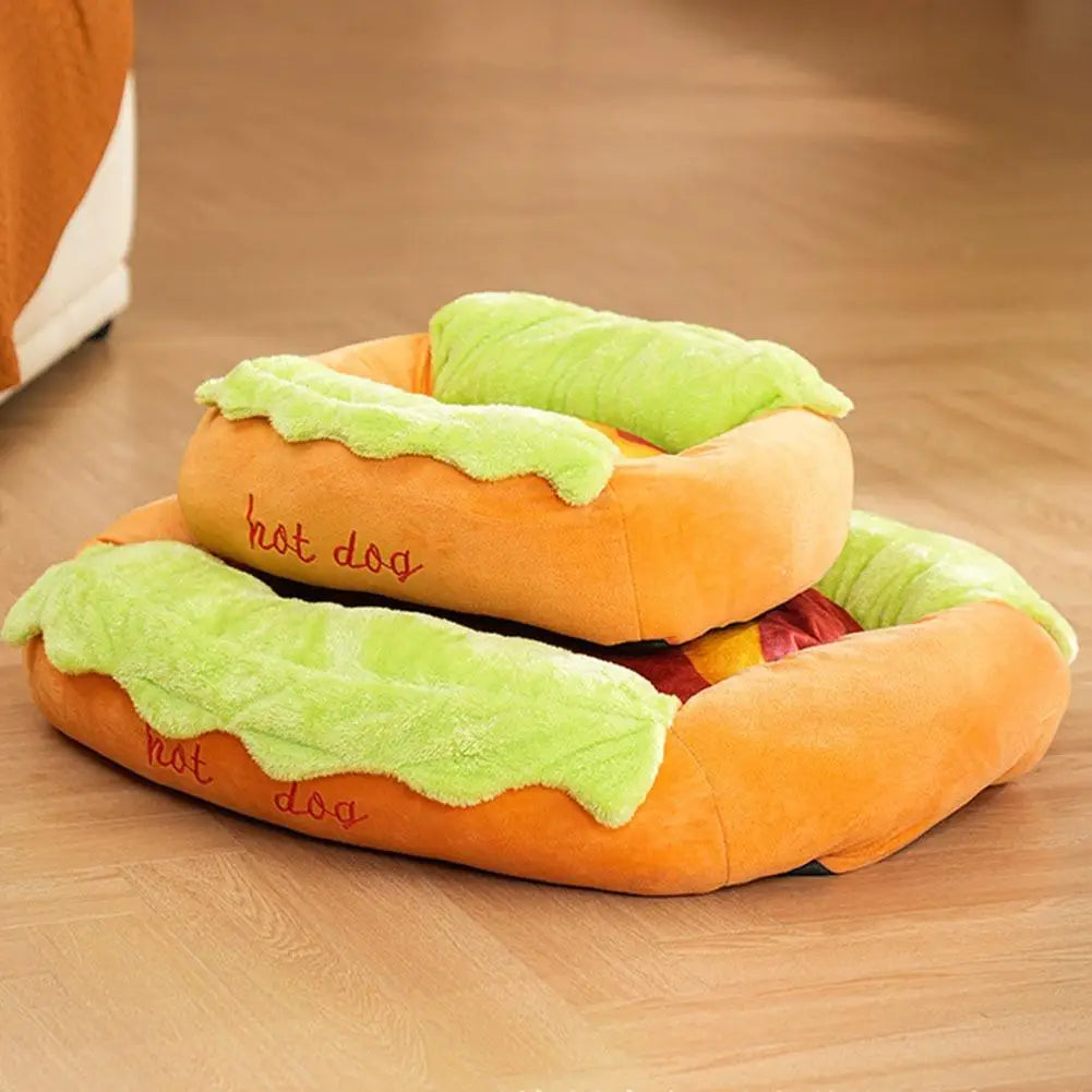 Cuccia per animali a forma di hot dog, morbido lettino in peluche per cani e gatti