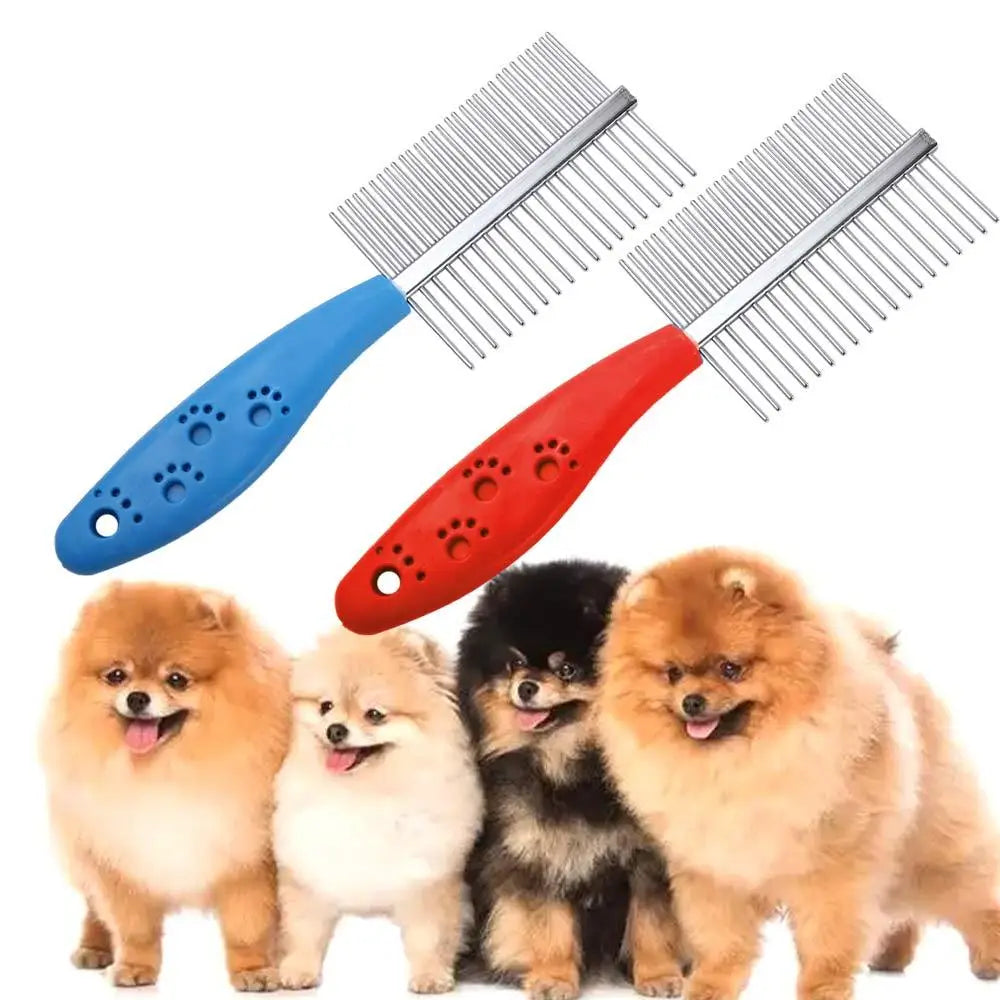 Pettine a denti fini in acciaio inox per la toelettatura degli animali domestici con manico antiscivolo