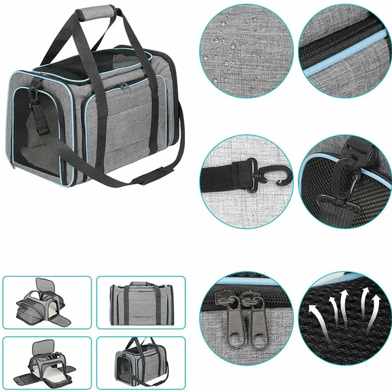 Breathable Mesh Expandable Side-Open Pet Travel Carrier Bag
