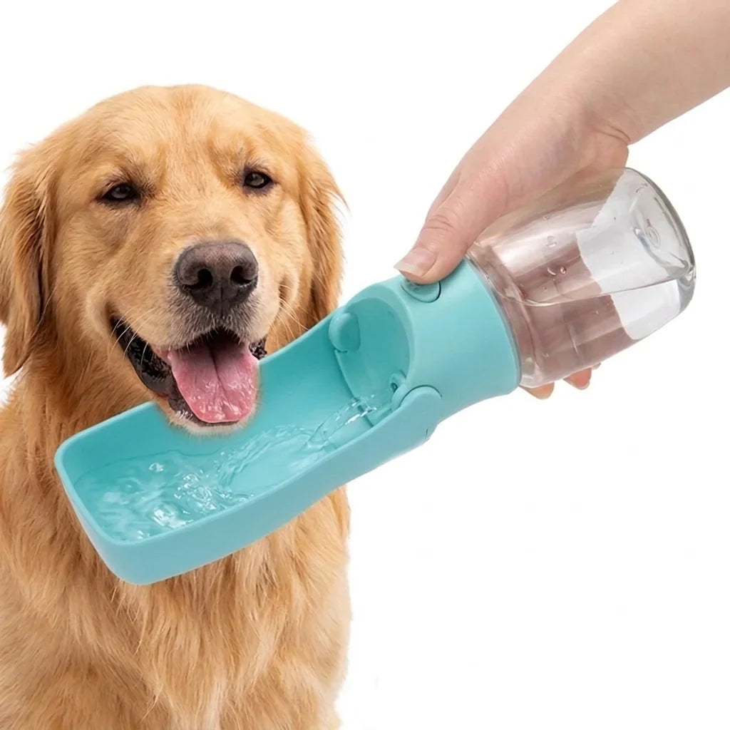 Garrafa de água portátil e dobrável para animais de estimação com tigela dispensadora para cães e gatos