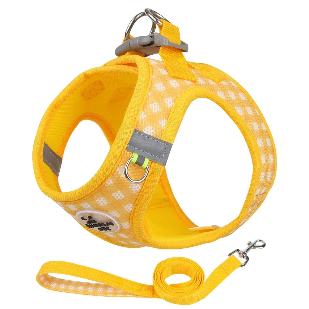 Imbracatura a pettorina in mesh a quadri per cani di piccola taglia con striscia riflettente Rosa Verde Giallo Blu Marrone