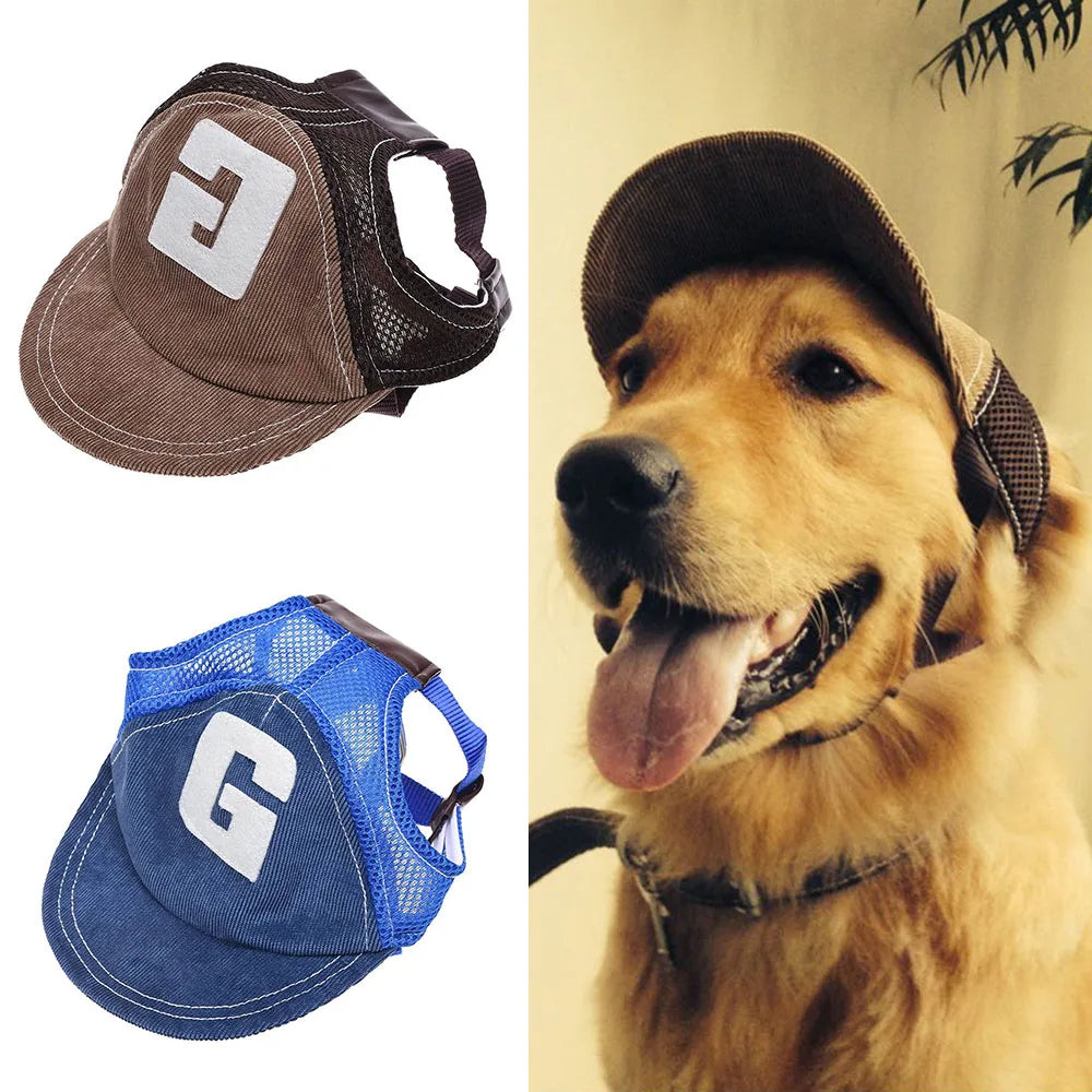 Verstellbare Baseballkappe aus Denim und Mesh für Hunde mit Ohrlöchern