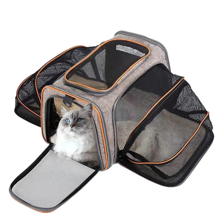 Borsa da Viaggio Traspirante in Mesh Espandibile con Apertura Laterale per Animali Domestici