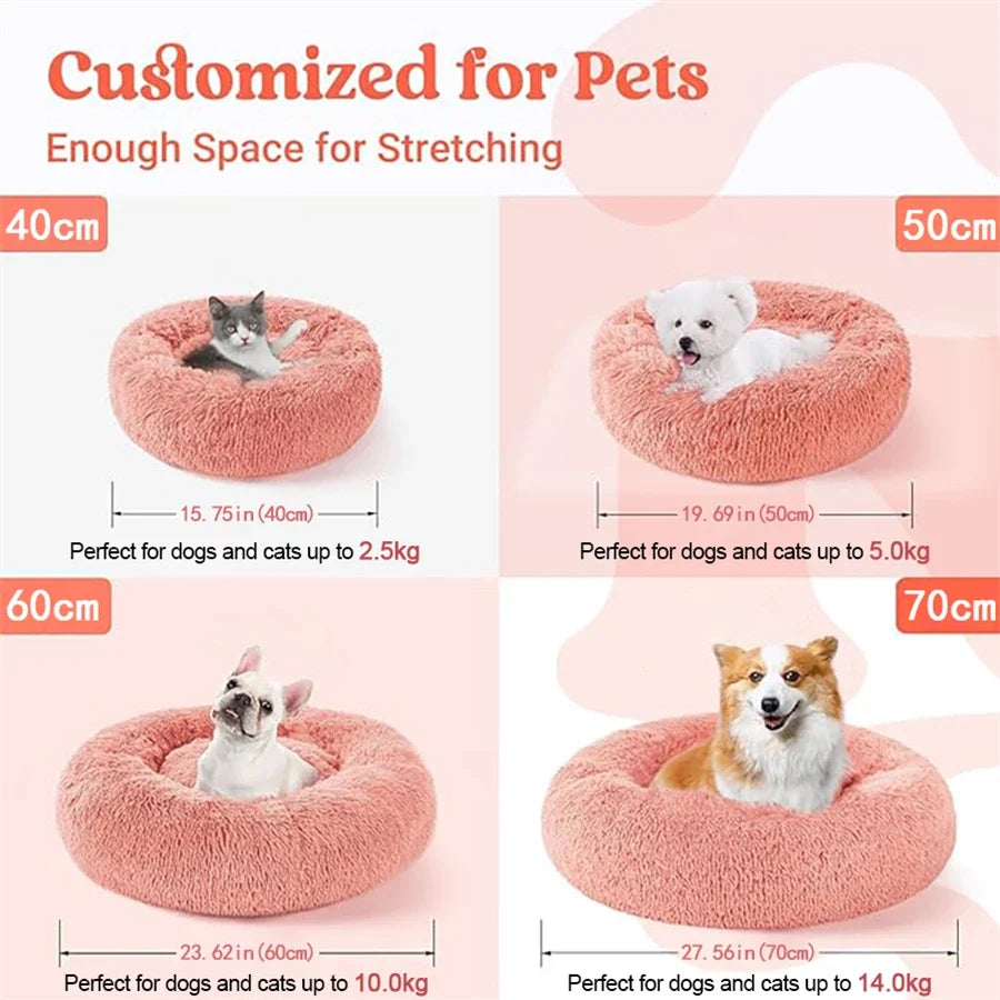 Cuccia calmante a ciambella in peluche per animali domestici