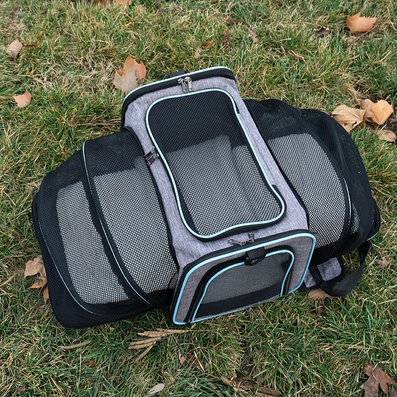 Breathable Mesh Expandable Side-Open Pet Travel Carrier Bag