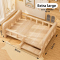 Letto rialzato per animali in legno massello con materassino, beige naturale