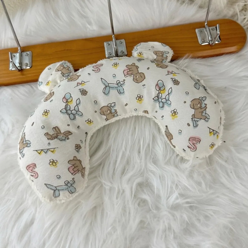 Cuscino a forma di U per animali con stampa di animali carini, morbido cuscino riposo in pile corallo per cani e gatti