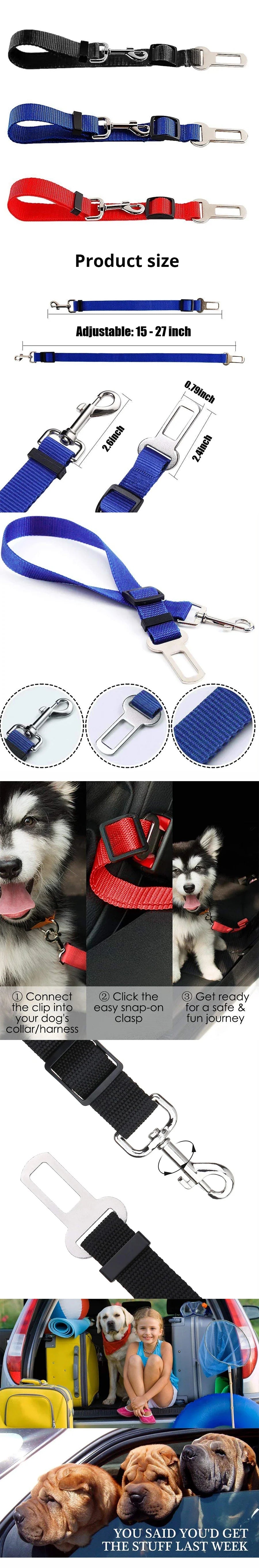 Sangle de sécurité réglable multicolore en nylon pour attacher un animal de compagnie en voiture