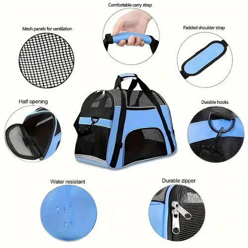 Borsa trasportino in rete traspirante per cani e gatti multicolore
