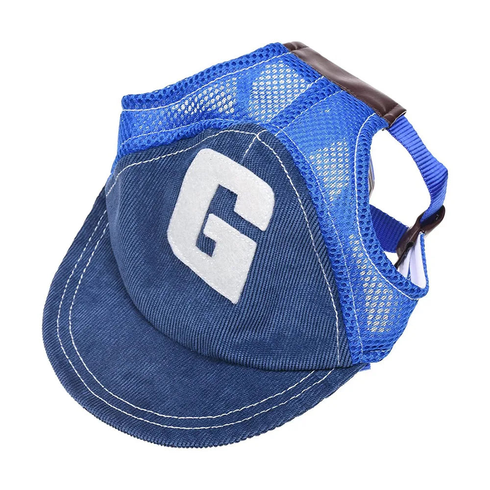 Cappellino da baseball regolabile in denim e rete per cani con fori per le orecchie