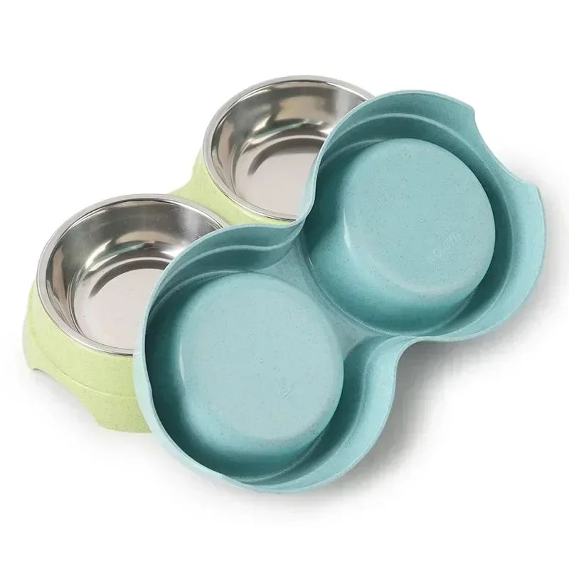 Doppia ciotola per animali in acciaio inox per cibo e acqua Blu Rosa Verde