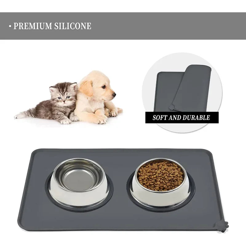 Tapete de Silicone para Comida e Água de Animais de Estimação com Borda Elevada