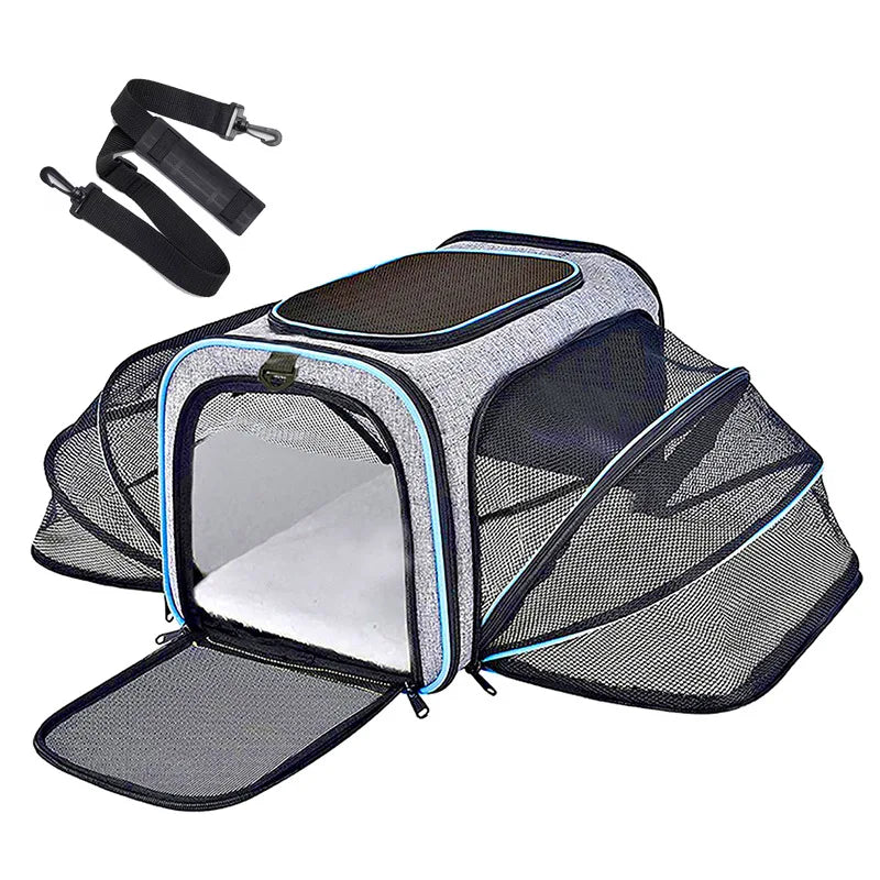 Breathable Mesh Expandable Side-Open Pet Travel Carrier Bag