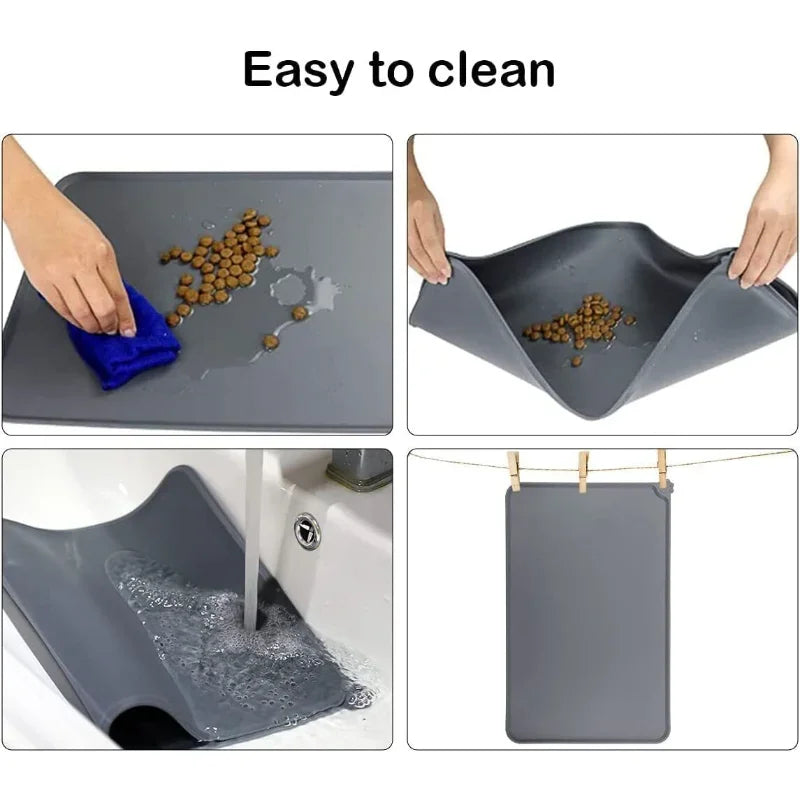 Tapete de Silicone para Comida e Água de Animais de Estimação com Borda Elevada