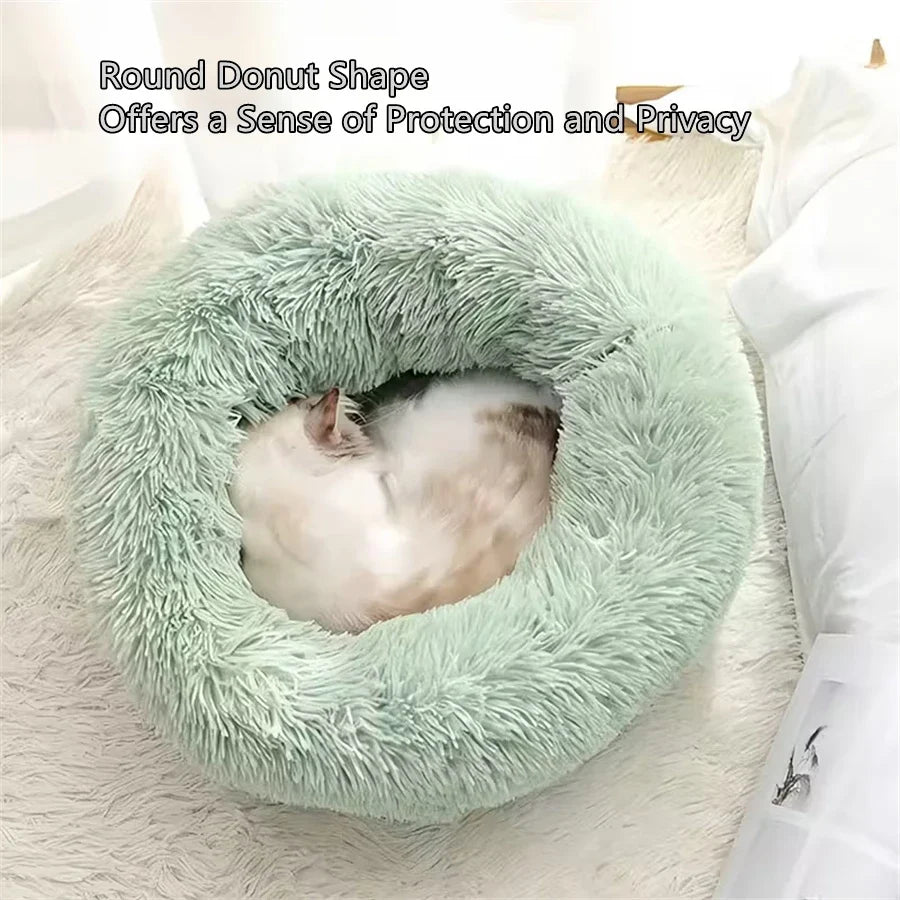 Cuccia calmante a ciambella in peluche per animali domestici