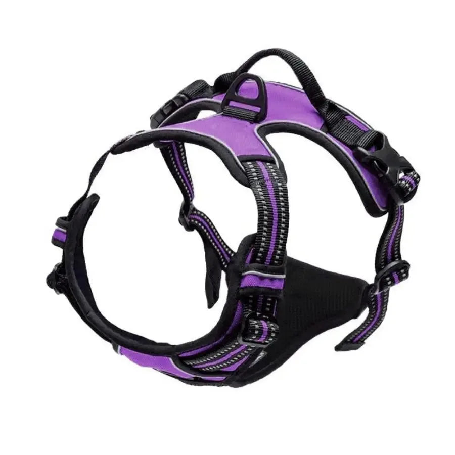 Imbracatura a pettorina riflettente regolabile anti-trazione per cani con cinghie a fibbia, disponibile in vari colori