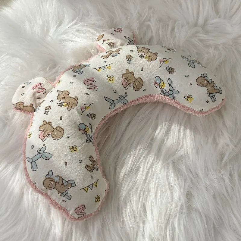Cuscino a forma di U per animali con stampa di animali carini, morbido cuscino riposo in pile corallo per cani e gatti