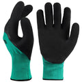 Grüne, schwarz latexbeschichtete, kratzfeste Strickhandschuhe für den Umgang mit Haustieren