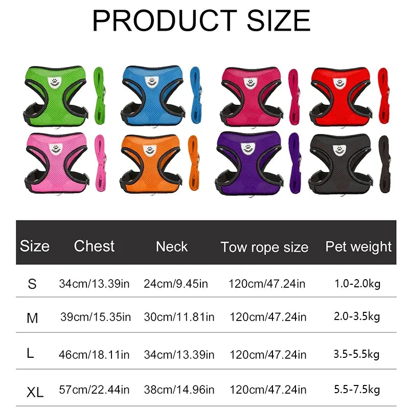 Breathable Mesh Pet Harness with Matching Leash for Cats and Small Dogs