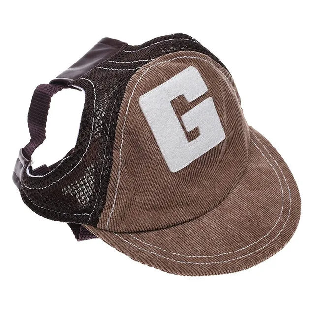 Cappellino da baseball regolabile in denim e rete per cani con fori per le orecchie