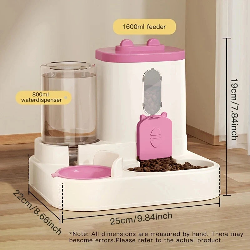 Distributore automatico di cibo per animali con abbeveratoio integrato, multicolore
