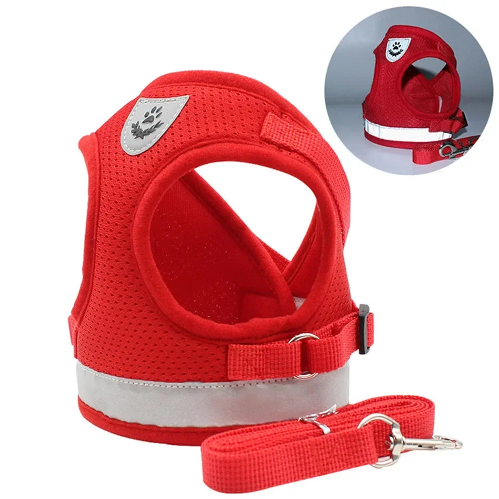 Imbracatura e guinzaglio regolabili in rete riflettente per animali domestici, gilet traspirante e anti-fuga