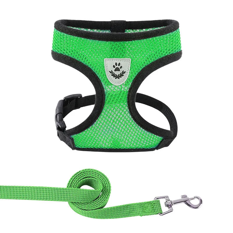 Breathable Mesh Pet Harness with Matching Leash for Cats and Small Dogs