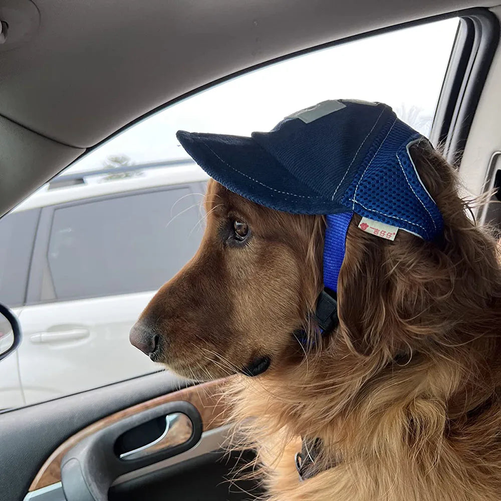 Verstellbare Baseballkappe aus Denim und Mesh für Hunde mit Ohrlöchern