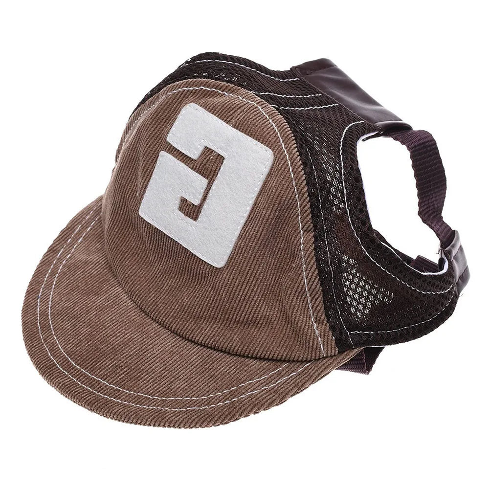 Cappellino da baseball regolabile in denim e rete per cani con fori per le orecchie