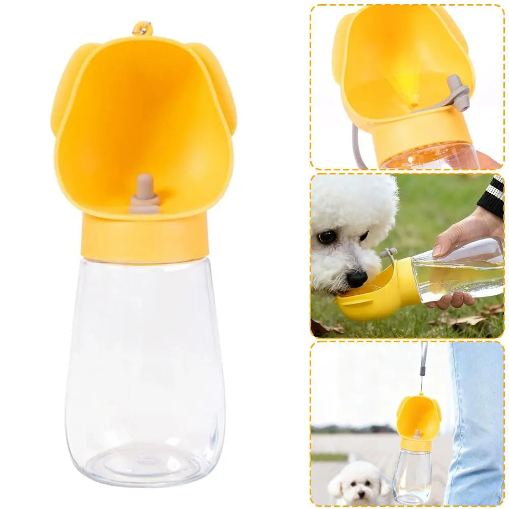 Tragbare Flip-Top-Wasserflasche für Haustiere mit Trinkmulde und Karabinerhaken